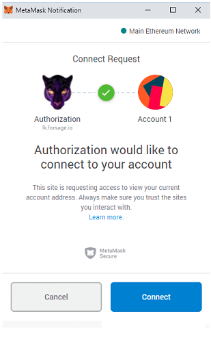 MetaMask connection to Forsage portal
